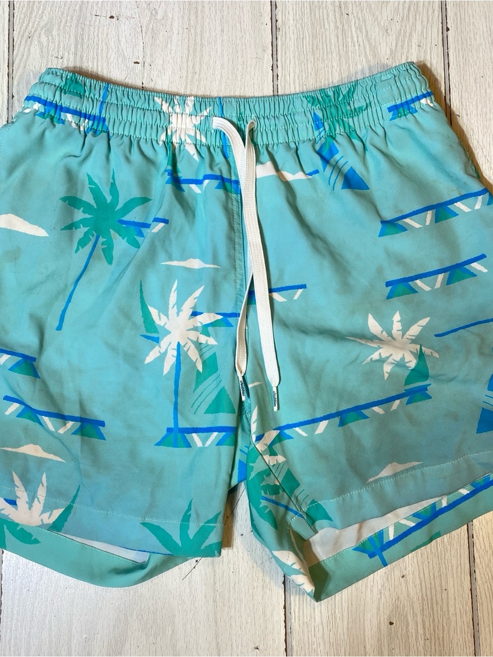 Chubbies Swim Trunks Mens Small 5.5 Blue Teal Palm Tree Tropical Board Shorts